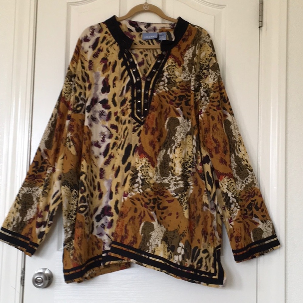 Liz & Me 4X Woman’s Multicolored Black Blouse Long Sleeve Pullover